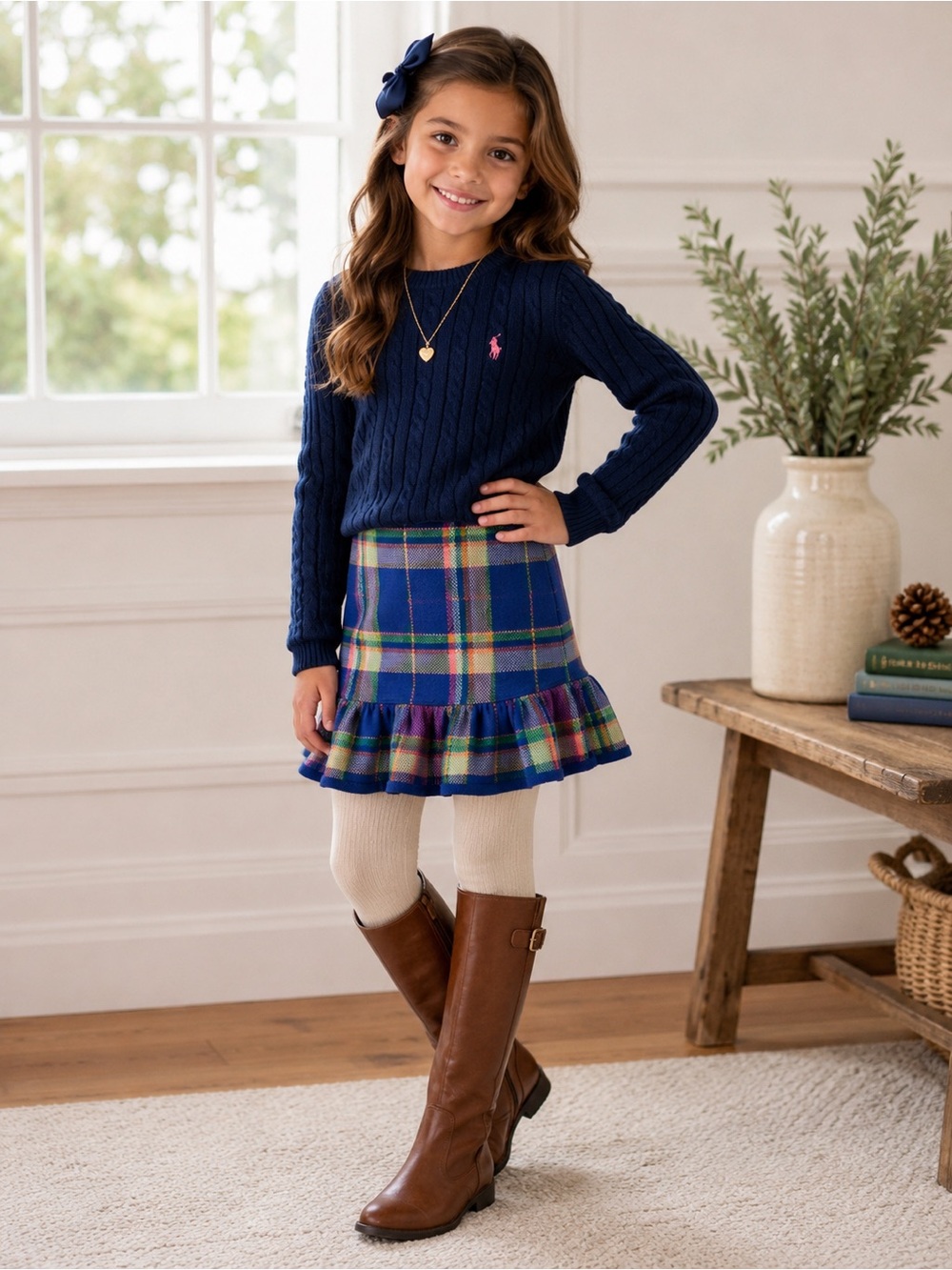 Polo by Ralph Lauren Navy Plaid Ruffle-Hem Skirt